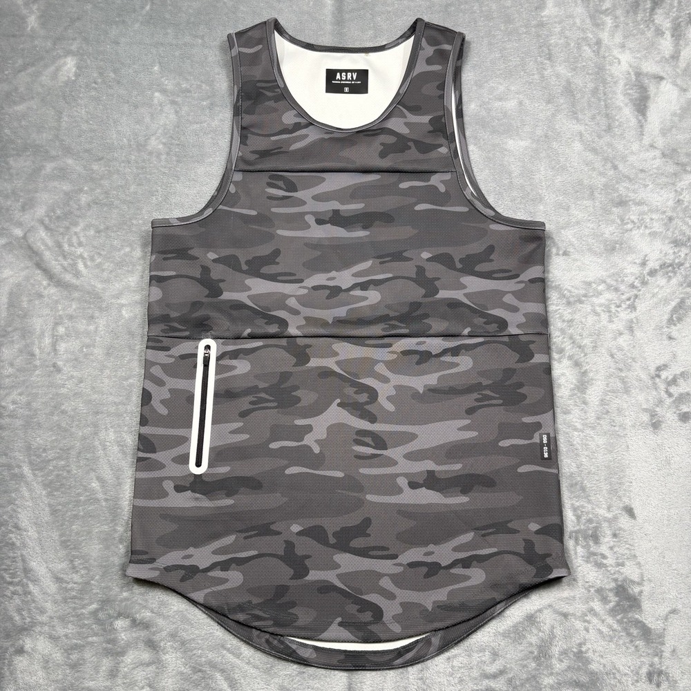 ASRV Tank Top Mens Small Camo SilverPlus Mesh Utility Zipper Pocket Gym DSG-0136